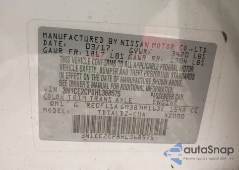 2017 Nissan Versa Note Sv from USA, damaged, VIN 3N1CE2CP8HL368575